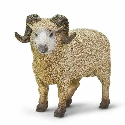 Safari Ltd Ram Safari Farm figure, a detailed, tan sheep with curled horns and textured wool.
