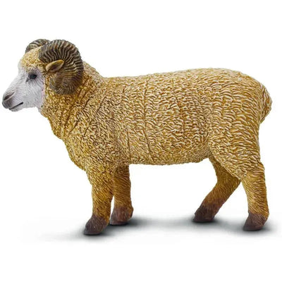 Detailed model of a ram with curled horns and textured wool, designed for educational and play purposes.
