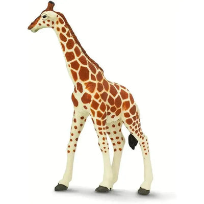 Lifelike Reticulated Giraffe figurine from Safari Ltd., featuring a detailed design with orange and brown spots.