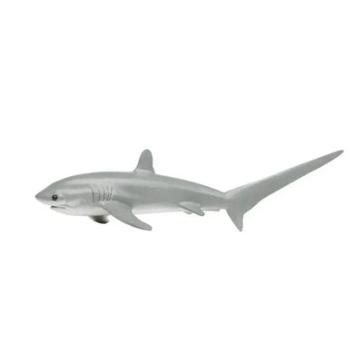 Thresher shark toy figurine from Safari Ltd, featuring a sleek gray body and distinct elongated tail.