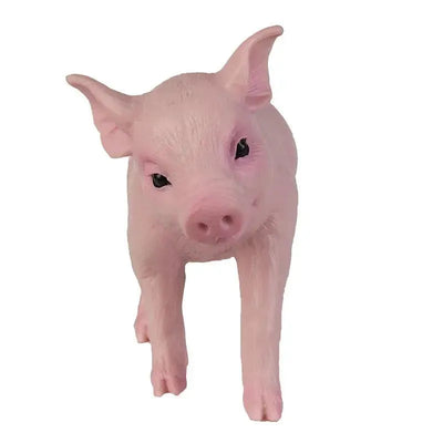 Realistic pink toy piglet figure designed for play and educational purposes, showcasing detailed features and textures.