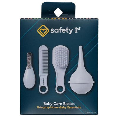 Safety 1st Baby Care Basics kit featuring a baby nail clipper, comb, brush, and nasal aspirator.