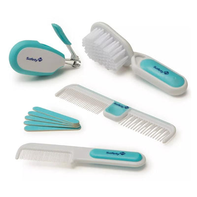 Deluxe Healthcare & Grooming Kit by Safety 1st in Arctic Blue, includes nail clippers, brushes, and combs.