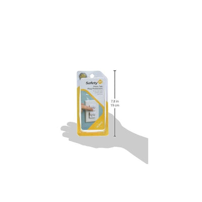 Safety 1st Press Tab Plug Protectors in packaging, featuring a hand demonstrating use; includes 36 protectors.