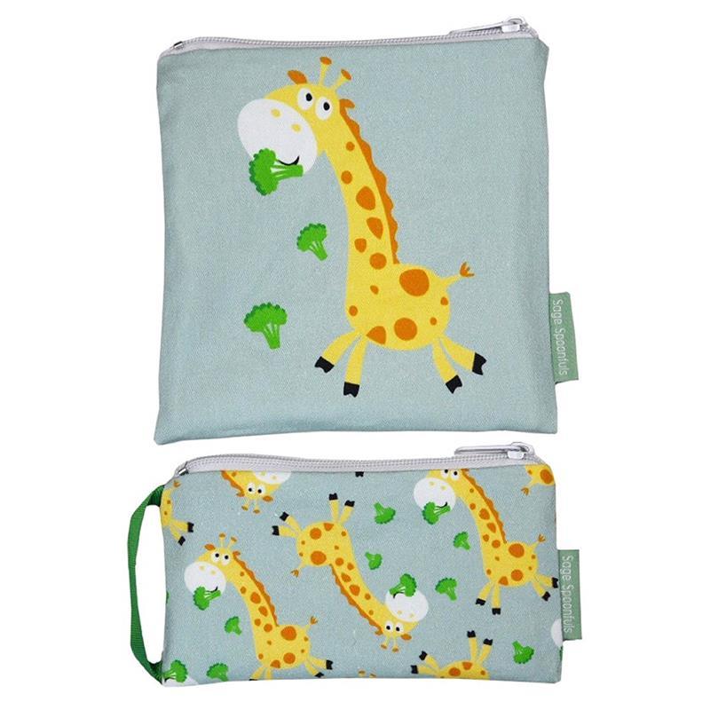 Sage Spoonfuls Reusable Sandwich and Snack Bag Snackie and Munchie Set, Giraffe Image 1