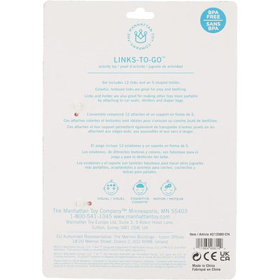 Activity toy set Links-To-Go includes 12 colorful, textured links and an S-shaped holder for play and teething.
