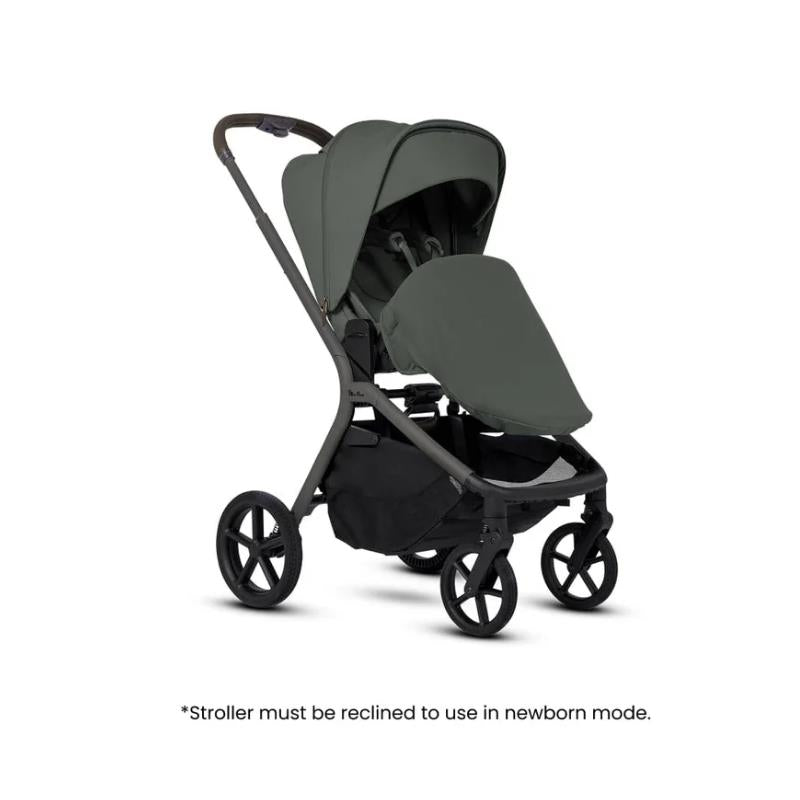 Silver Cross Breez Compact Stroller in Pewter, featuring a reclined seat and spacious storage basket; includes safety instructions.