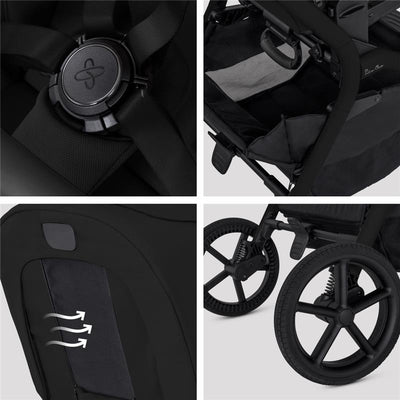Silver Cross Breez Compact Stroller in Onyx, featuring adjustable harness, spacious storage, breathable fabric, and sleek wheels.