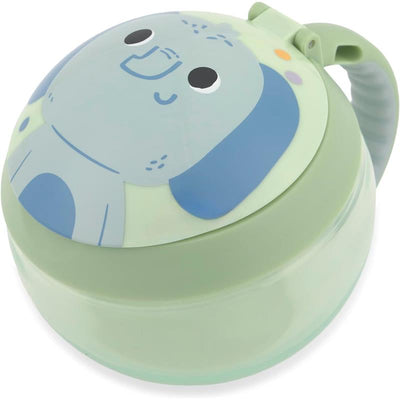 Snack container featuring an elephant design, designed for toddlers to hold snacks conveniently.