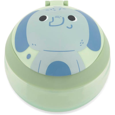 Skip Hop Baby Snack Container in elephant design, featuring a light green lid with an adorable elephant face.