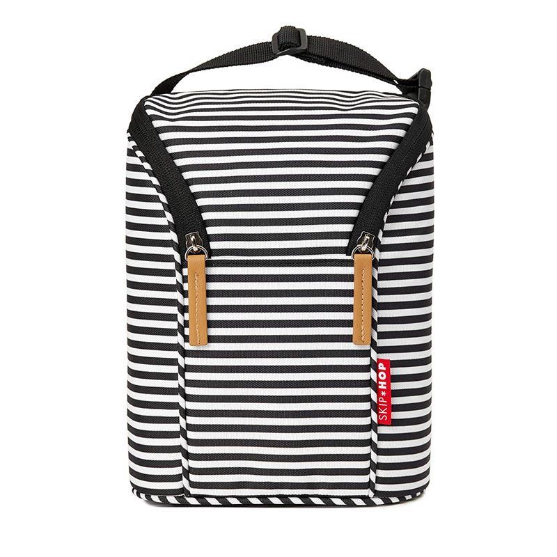 Skip Hop Grab & Go Double Bottle Bag, Black/White Stripe Image 1