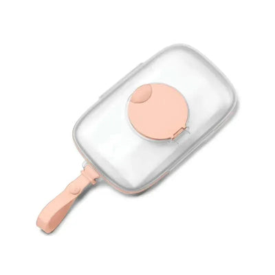 Blush Skip Hop Grab & Go Snug Seal Wipes Case with a clear body and a rounded pink closure for easy access.