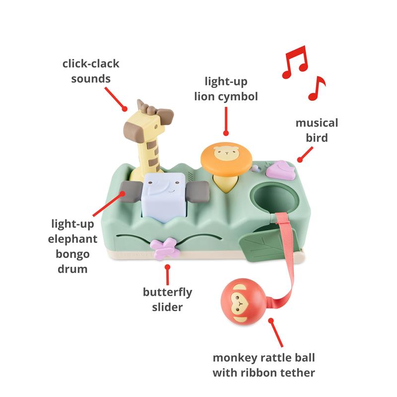 Skip Hop Tummy Time & Seated Play Cause & Effect Developmental Musical Baby Toy with 12 Animal Sounds, Lights, Music and 6 Activities, Geometric Wo Image 4