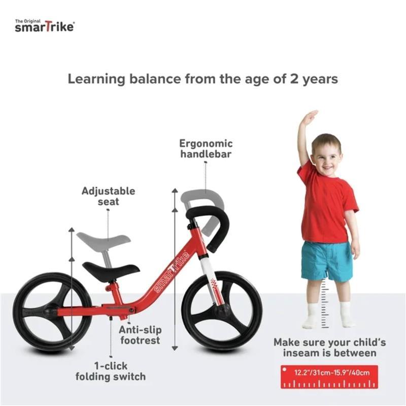 SmarTrike - Folding Balance Bike with Safety Gear, Red Image 2