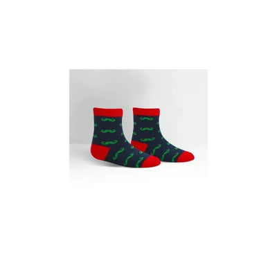 Sock It To Me Toddler Crew, Navy Mustache.