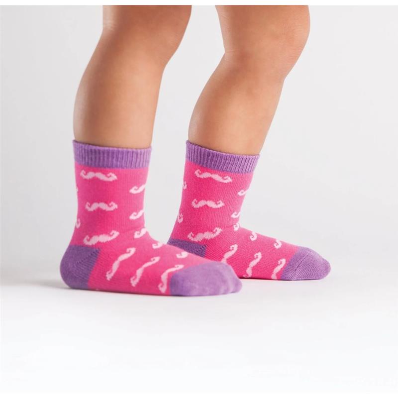 Sock It To Me Toddler Crew, Pink Mustache Image 1