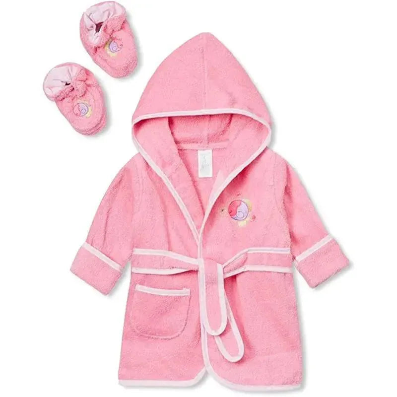 Spasilk - 100% Cotton Hooded Terry Bathrobe with Booties Baby One Size Gifts, Pink Fish Image 1