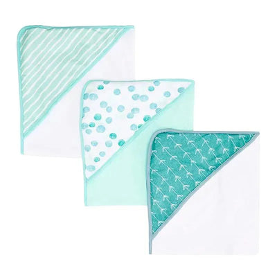 Spasilk - 3Pk Soft Terry Hooded Towel Set, Green Dots Image 1