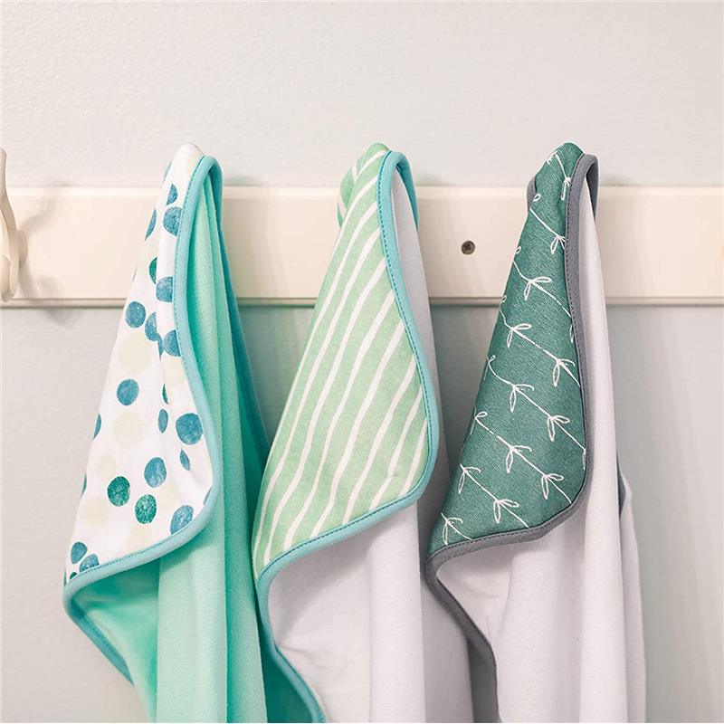 Spasilk - 3Pk Soft Terry Hooded Towel Set, Green Dots Image 2