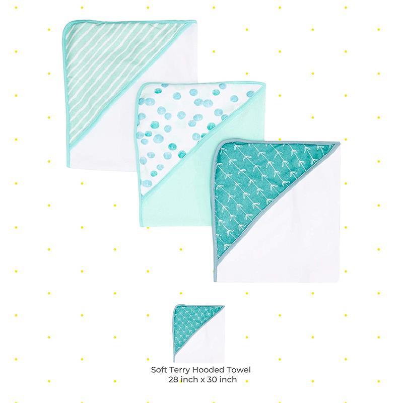 Spasilk - 3Pk Soft Terry Hooded Towel Set, Green Dots Image 3