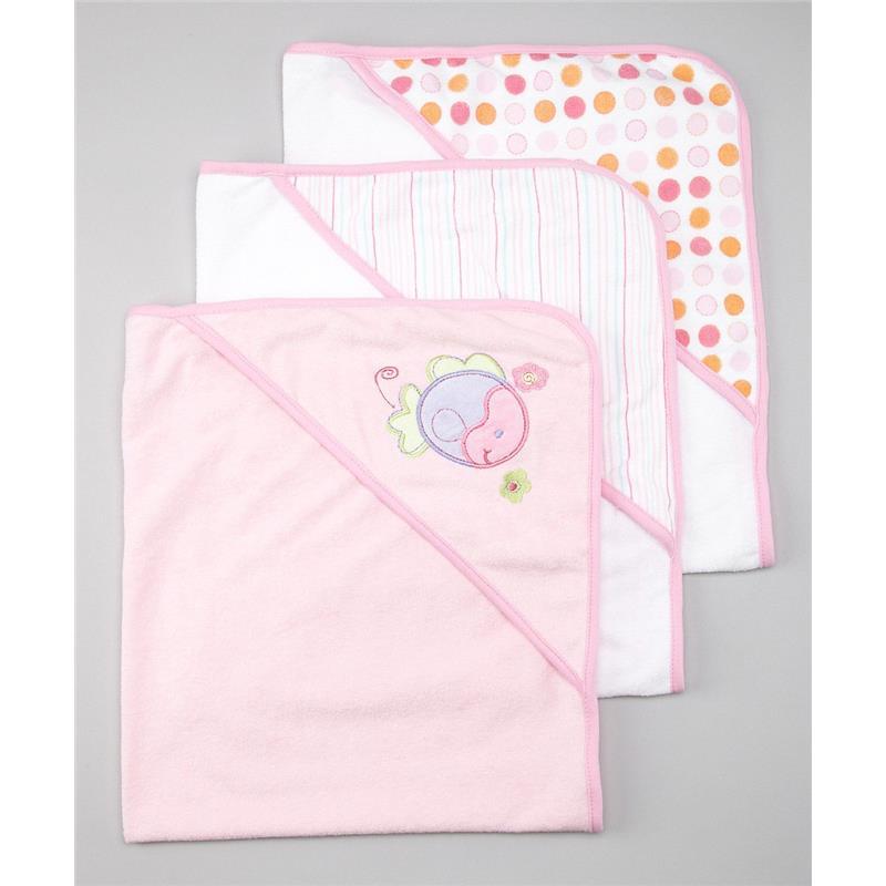 Spasilk - 3Pk Soft Terry Hooded Towel Set, Pink Fish Image 3