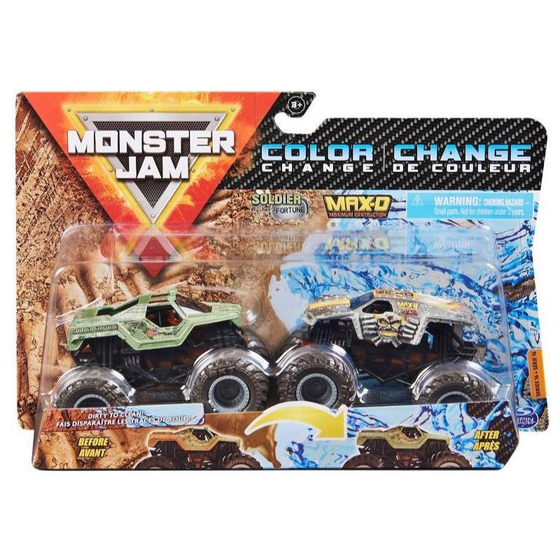 Spin Master Monster Jam, Color-Changing Die-Cast Monster Trucks 2-Pack, 1:64 Scale Soldier Fortune vs Max D (Styles May Vary) Image 1