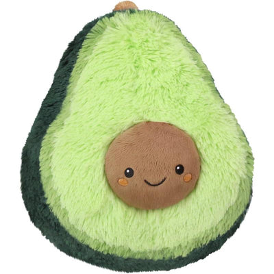 Soft plush mini avocado from the Squishable Comfort Food Collection, featuring a smiling seed and vibrant green fabric.