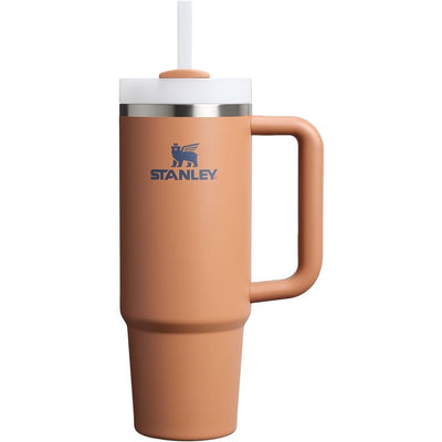 30 oz Stanley The Quencher H2.0 FlowState™ tumbler in Toast color with a white lid and straw.