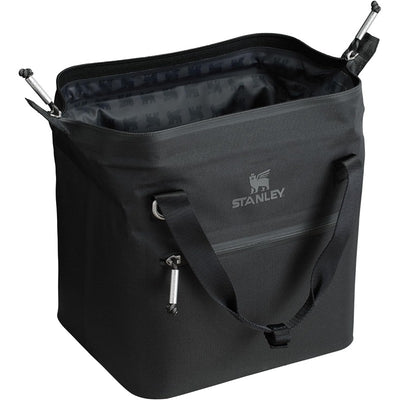Black Stanley All-Day Julienne Mini Cooler with an open top and grey interior, showcasing a durable design and logo.