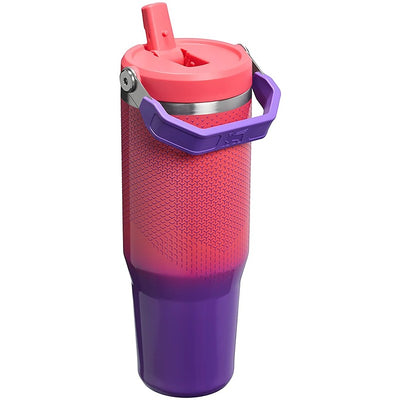Stanley The IceFlow™ Flip Straw 2.0 Tumbler, 30 oz, in vermilion and purple with a flip straw and a textured grip.