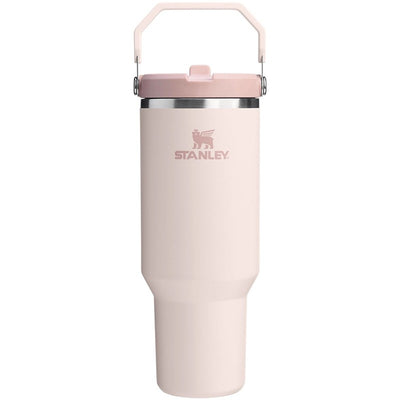 Stanley The IceFlow™ Flip Straw 2.0 Tumbler 40 oz in rose quartz with a handle and flip straw lid.