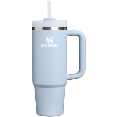 30 oz Stanley The Quencher H2.0 FlowState™ Tumbler in Blue Dream with a straw and handle, showcasing a matte finish.
