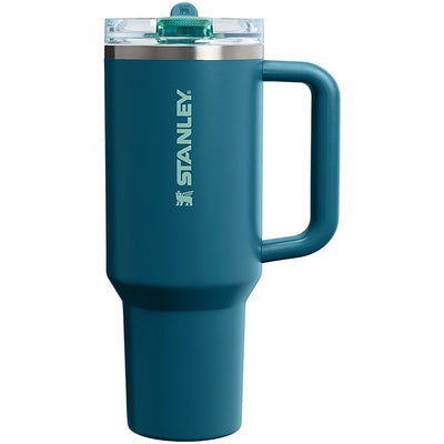 Stanley The Quencher ProTour Flip Straw Tumbler, 30 oz, in Coastal Teal with a clear lid and flip straw.