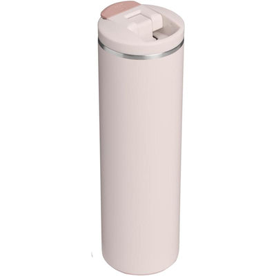 Stanley The Transit Fliptop Mug in Rose Quartz, 20 oz, featuring a sleek design and flip-open lid.
