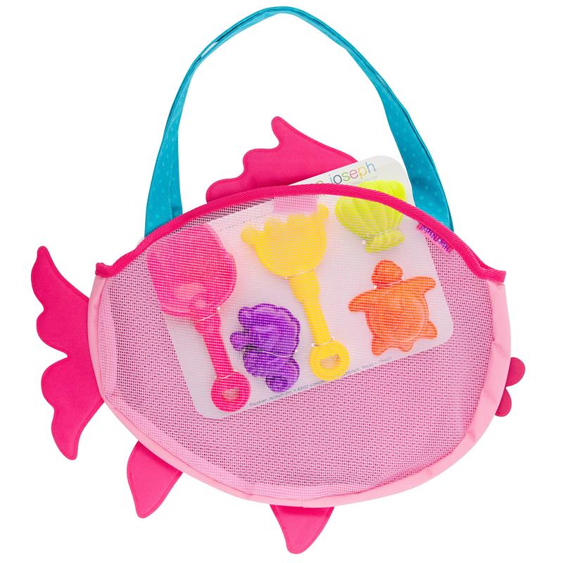 Stephen Joseph 6Pk Beach Tote with Sand Toys Pink Fish Image 3