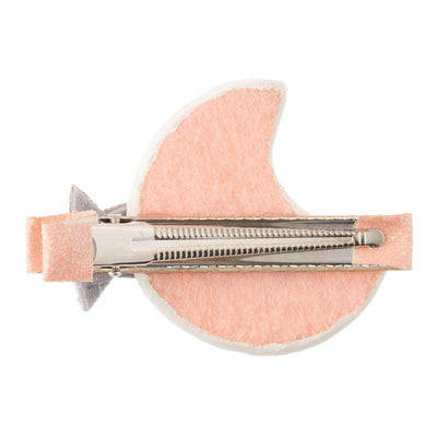 Silver star hair clip featuring a pink felt design with metallic clip on the back, suitable for kids.