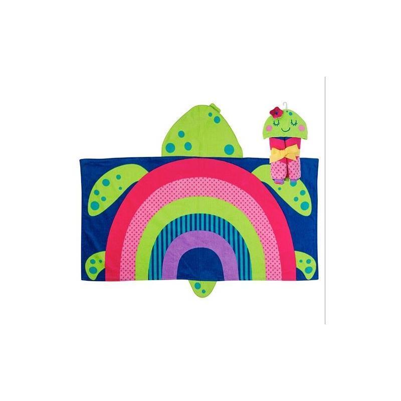Stephen Joseph Rainbow Hooded Kids Towels-Monogrammed, Turtle Image 1