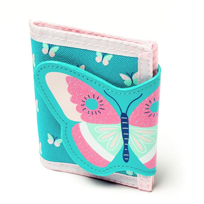 Butterfly floral wallet by Stephen Joseph, featuring a colorful butterfly design on a turquoise background.
