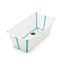 Stokke Flexi Bath Bundle Folding Baby Bathtub with Newborn Support - White/Aqua Image 1