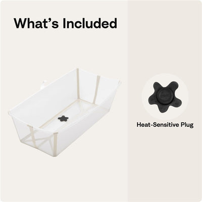 Flexi Bath X-Large in White Grey, feature heat-sensitive plug, designed for safe bathing of infants and toddlers.