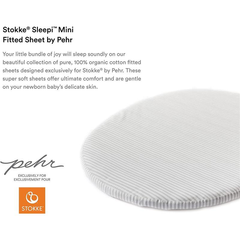 Stokke - Sleepi Mini Fitted Sheet by Pehr, Stripes Away Pebbles Image 5