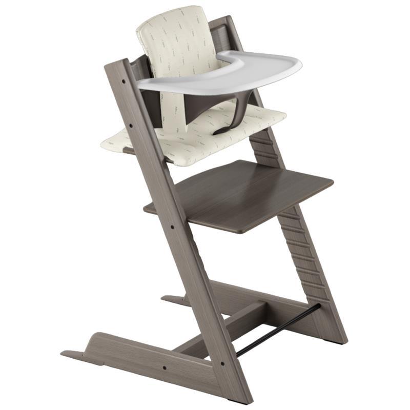 Stokke Tripp Trapp® High Chair Bundle - Hazy Grey | Wheat Cream Cushion | White Tray Image 1