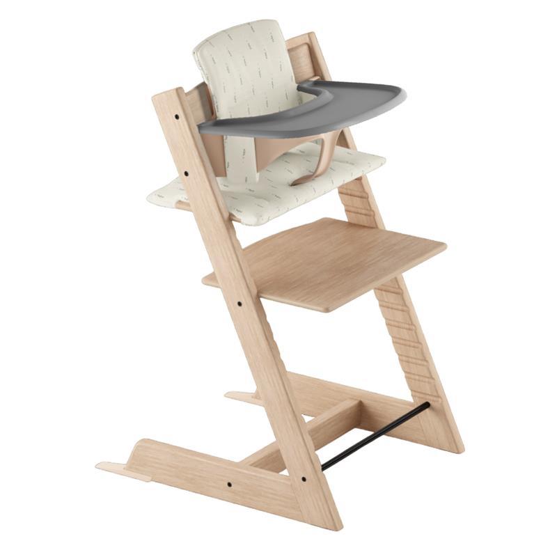 Stokke Tripp Trapp® High Chair Bundle - Oak Natural | Wheat Cream Cushion | Storm Grey Tray Image 1
