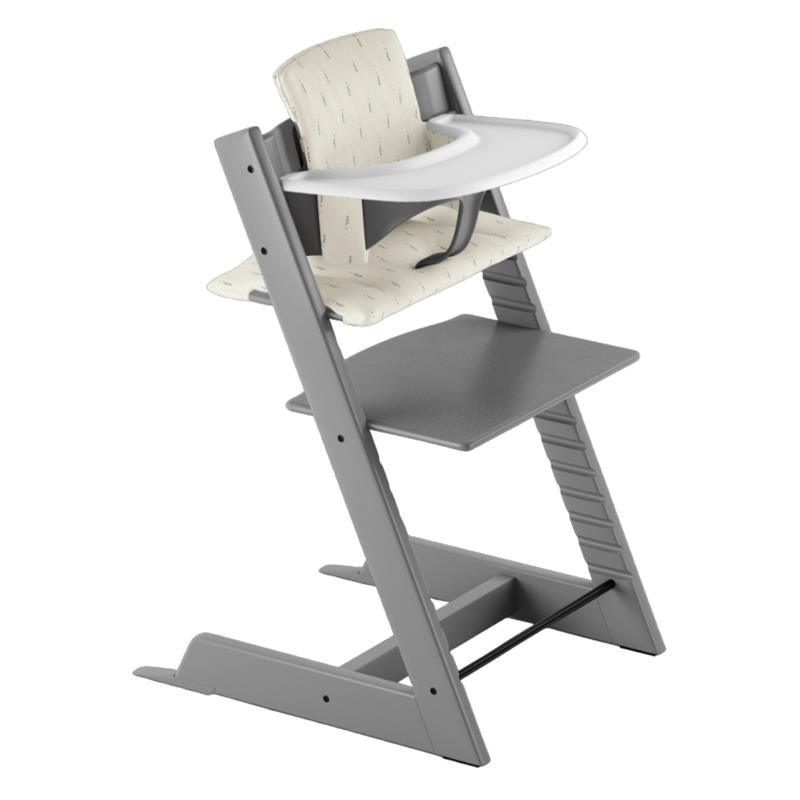 Stokke Tripp Trapp® High Chair Bundle - Storm Grey | Wheat Cream Cushion | White Tray Image 1