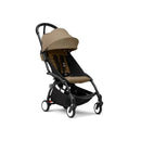Stokke Yoyo³ Stroller 6+, featuring a black frame and toffee fabric, designed for children 6 months and up.