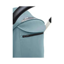 Stokke Yoyo³ stroller bundle in aqua color, showing a zippered pocket and handle detail.