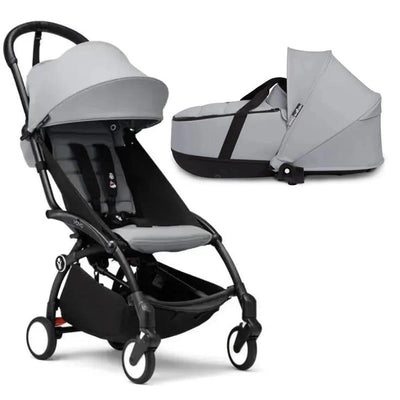 Stokke - Yoyo³ Stroller Bundle, Black Frame | Stone 6+ Color Pack | Stone Bassinet Image 1