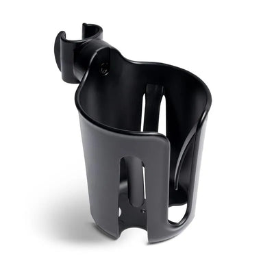 Black Yoyo® Cup Holder by Stokke, designed to attach to strollers for holding beverages securely.
