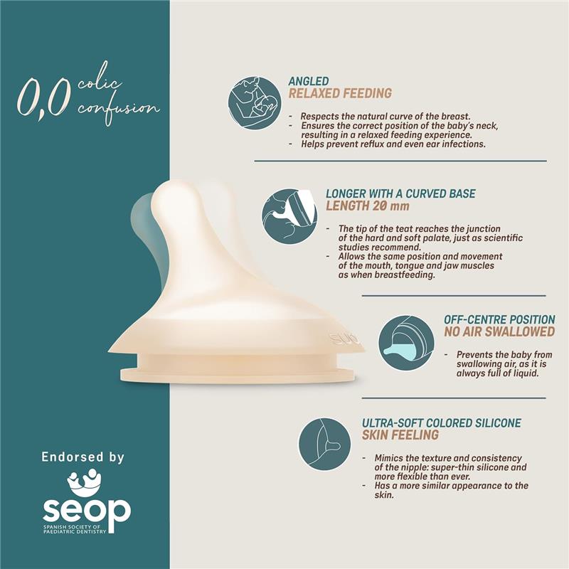 Suavinex 2Pk Zero.Zero™ Slow Flow Asymmetrical Nipple, Deep, 0M+ Image 6