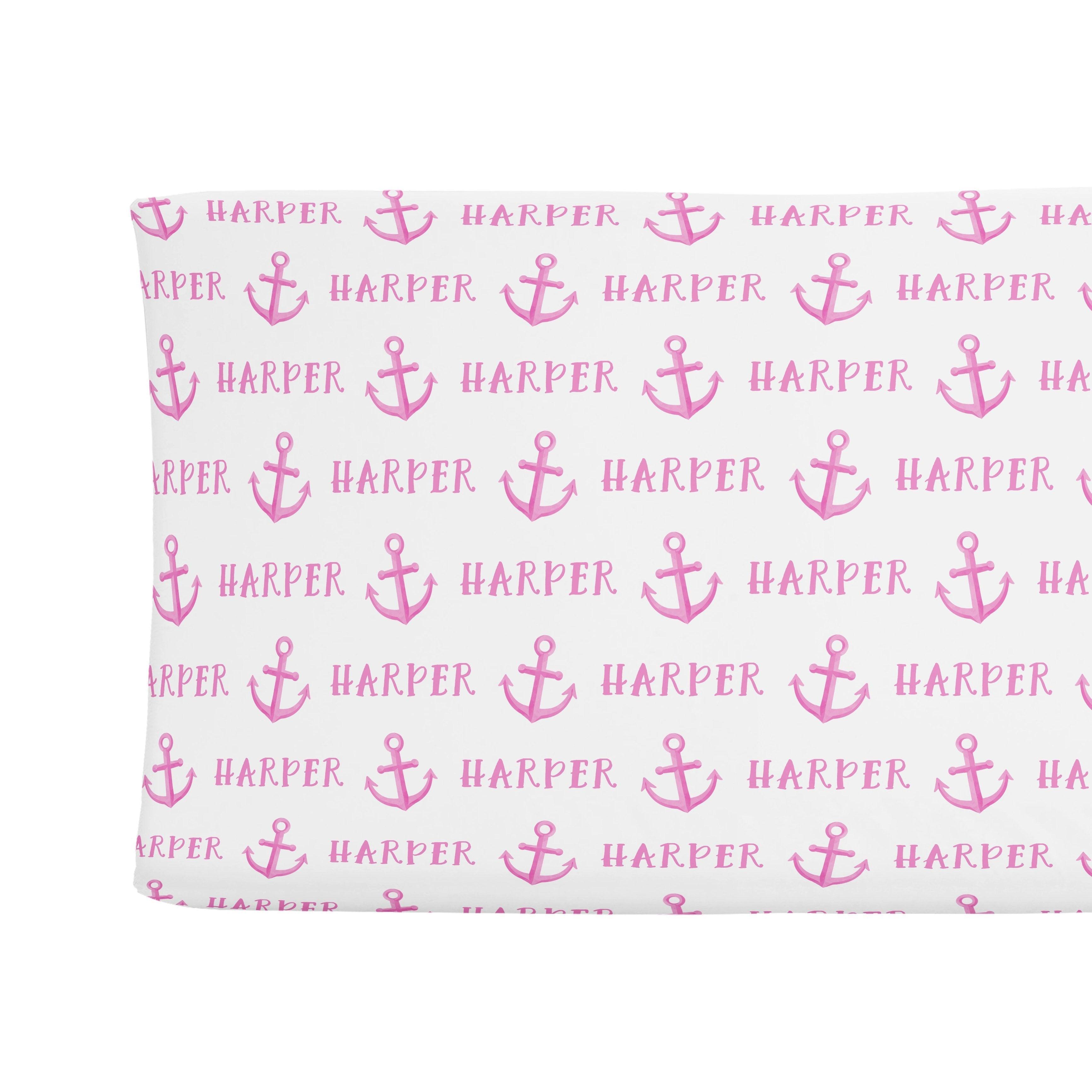 Sugar + Maple Personalized Changing Pad Cover | Anchor Pink - MacroBaby